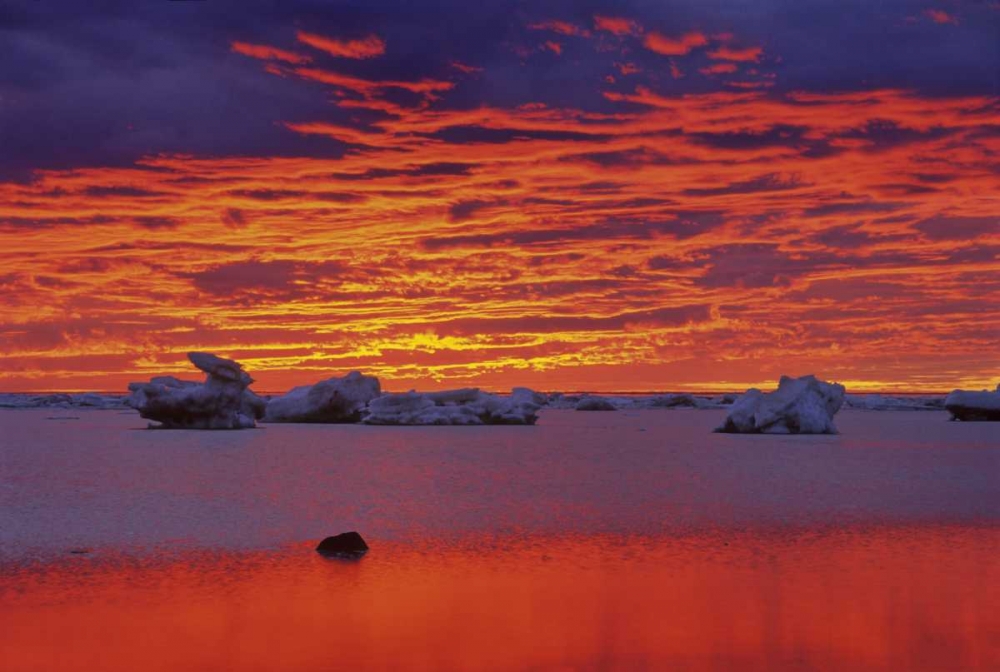 Canada, Hudson Bay Ice floes on water at sunset art print by Mike Grandmaison for $57.95 CAD